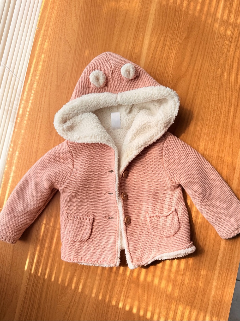 Carter's Pink Knit Hooded Puffer with White Sherpa Lining